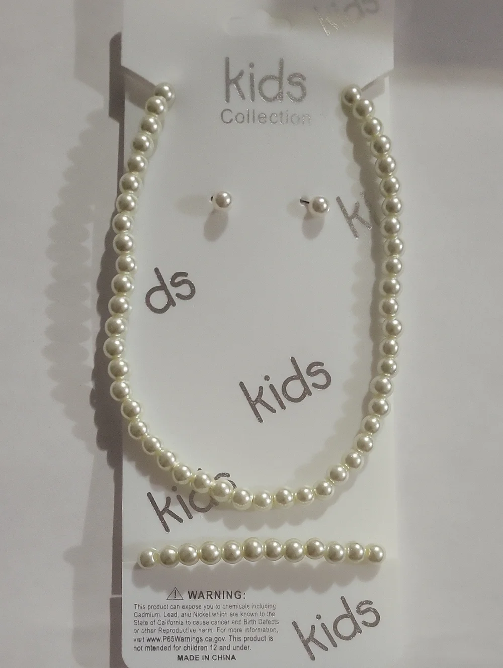 Kids Pearl Necklace and Earring Set - White